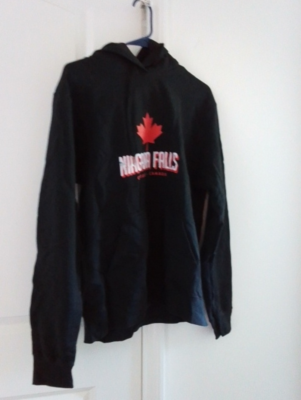 Port and Company Black Hoodie with Red Maple Leaf Graphic